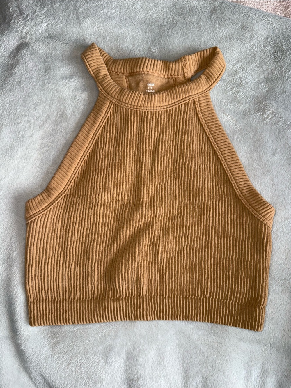 aerie Ribbed Halter Crop Top in Camel Tan